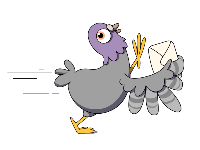 rennende Taube mit Briefumschlag